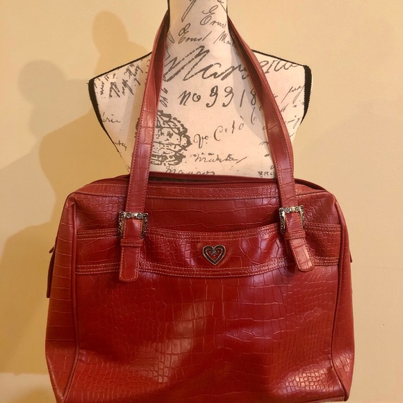 Buxton Red Crocodile-Embossed Laptop Bag - Picture 1 of 9